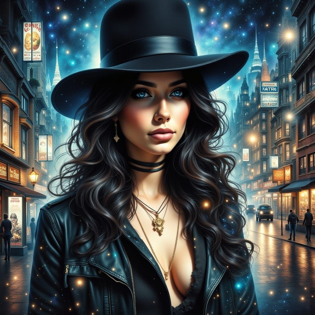 Gangster Woman Portrait in Abstract Double Exposure Style