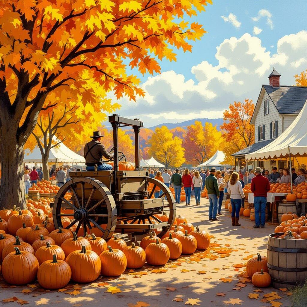 Autumn Harvest Festival with Cider Press and Pumpkins