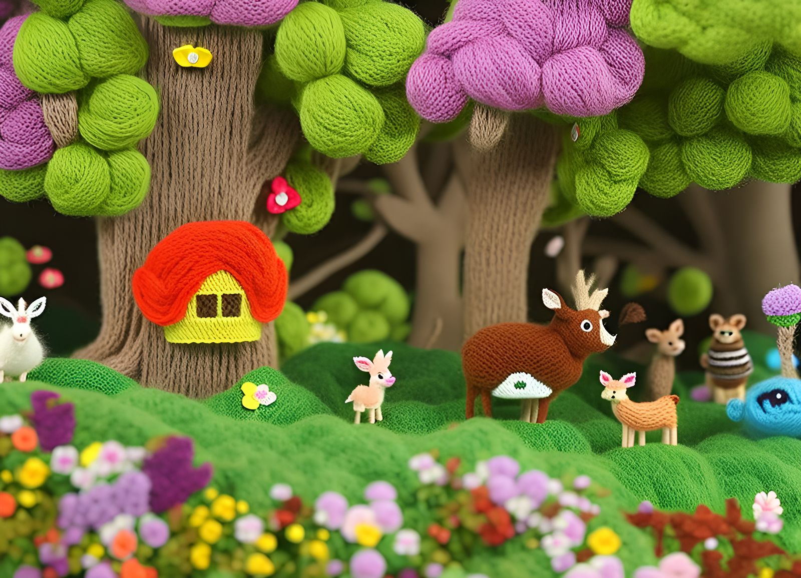 Cute Yarn Animals in Cozy Forest