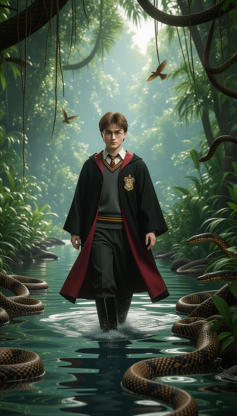 Harry Potter in Jungle, Surreal 3D Rendering