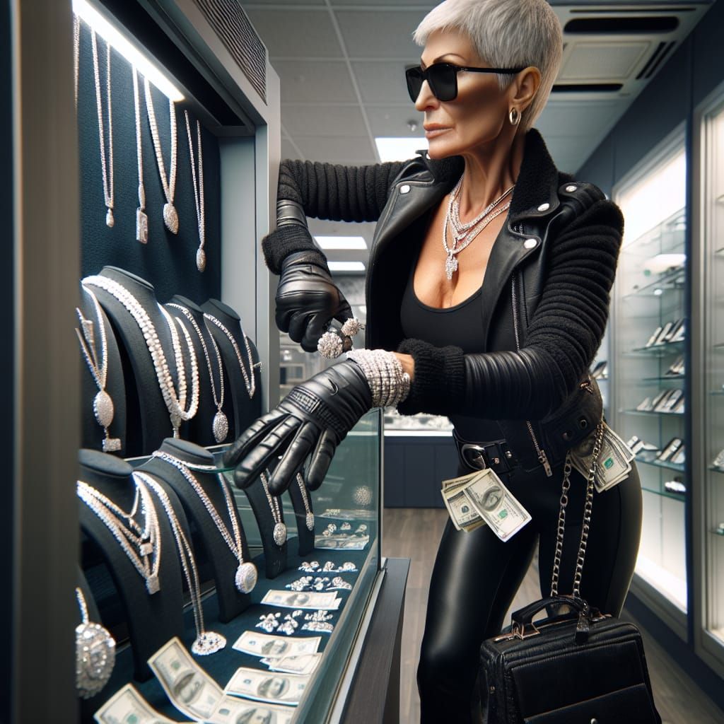 Audacious Diamond Heist: Woman in Leather Steals Jewelry