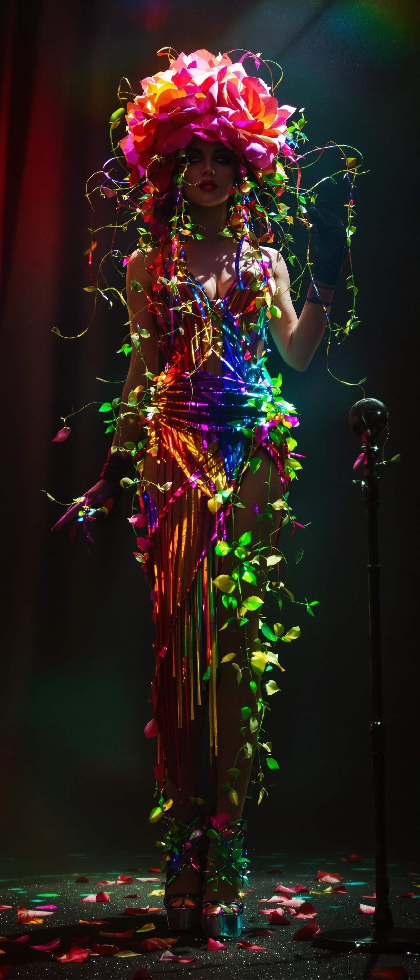 Rainbow Rose Goddess Sings in 1920s Speakeasy, Cinematic Fil...