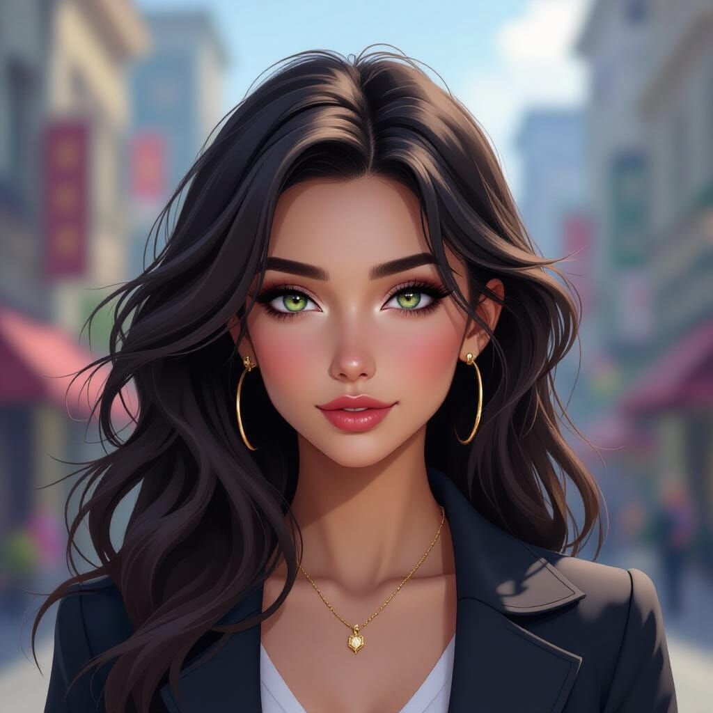 AI Anime Style Portrait: Kind Yet Sinister Woman in City