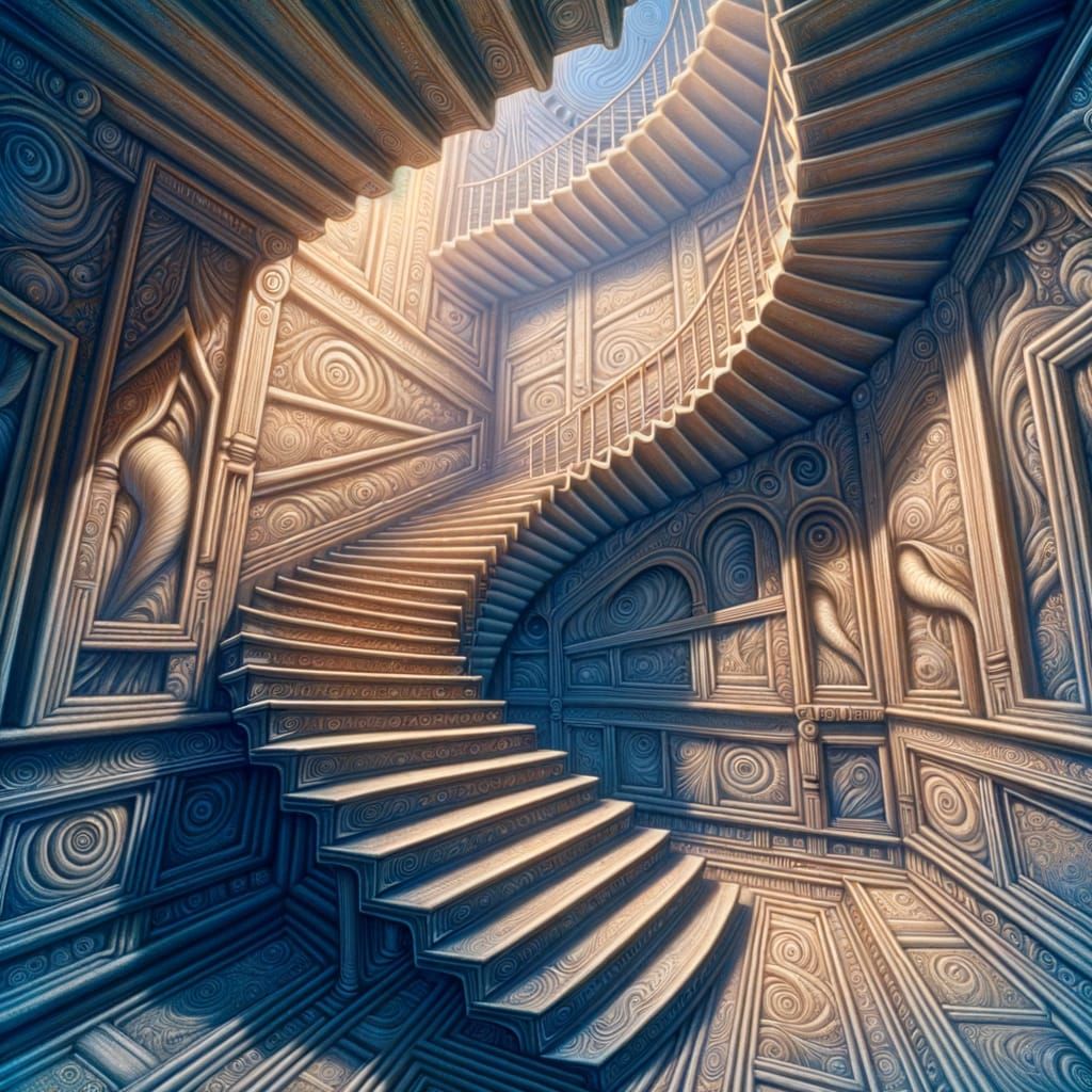 Infinite Staircase Ascending in a Surreal Dreamscape
