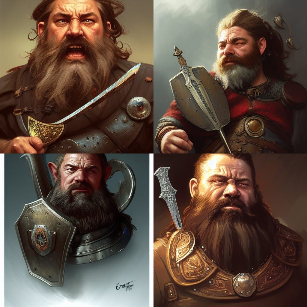 Dwarf Warrior Portrait with Sword, Shield and Beer