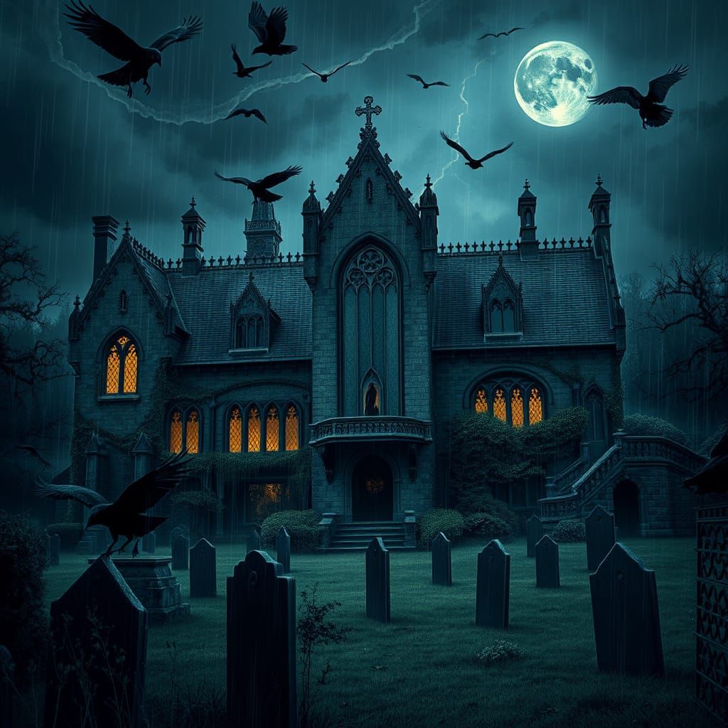 Gothic Manor House in Dark Romanticism Style