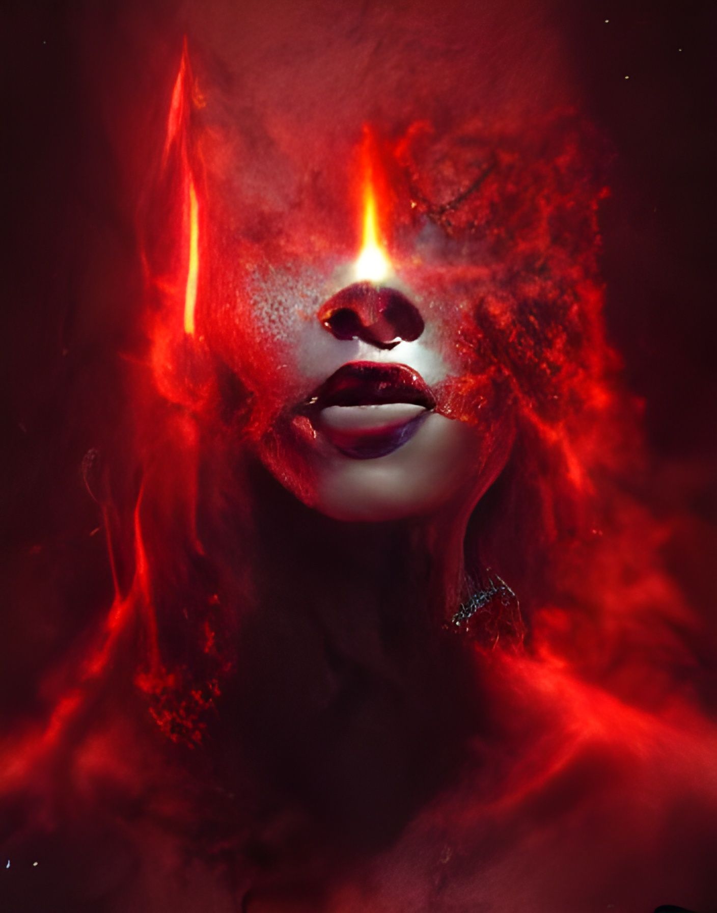 Neon Haired Devil Woman, Cosmic Holographic Art