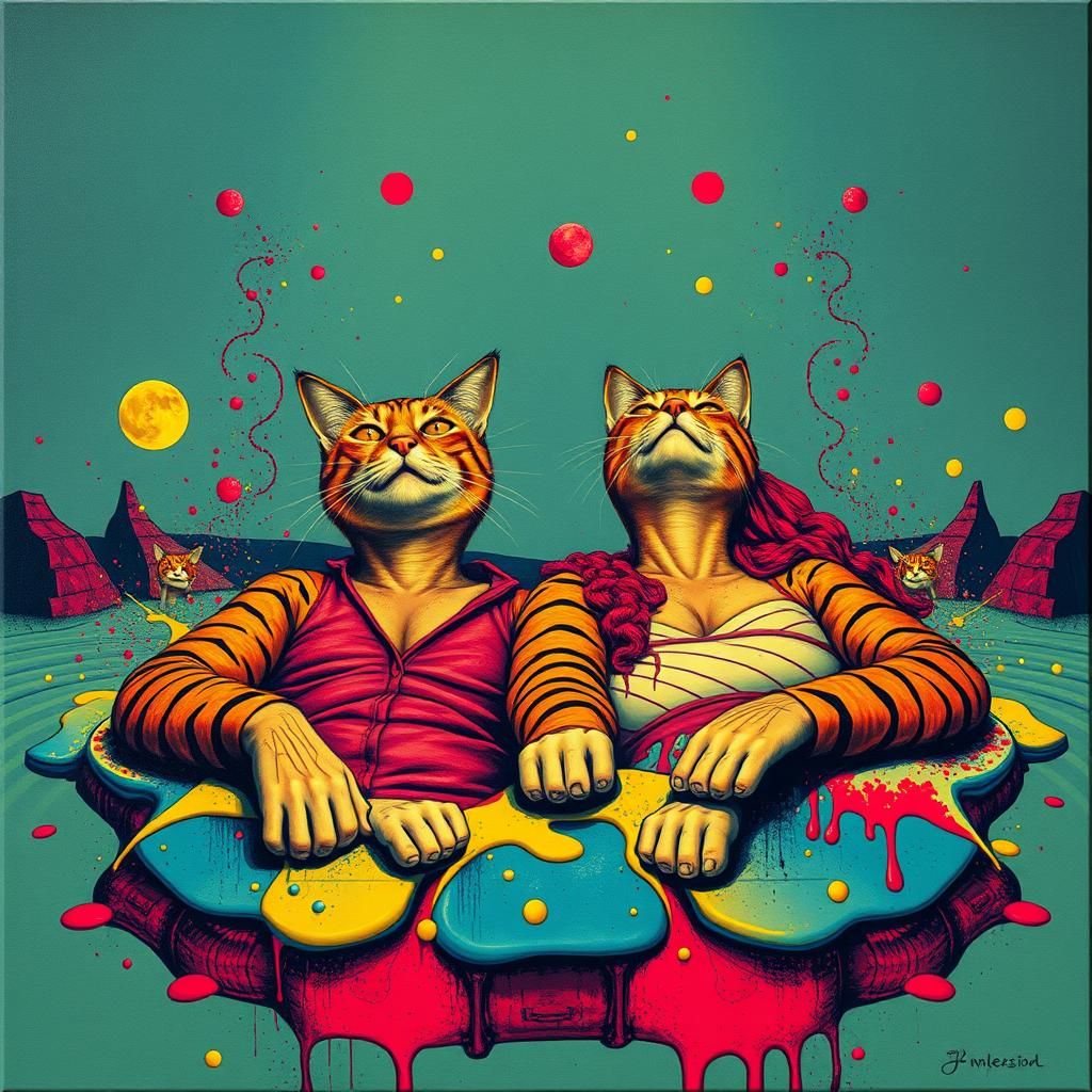 Surreal Dreamscape with Melting Colors in Op Art Style