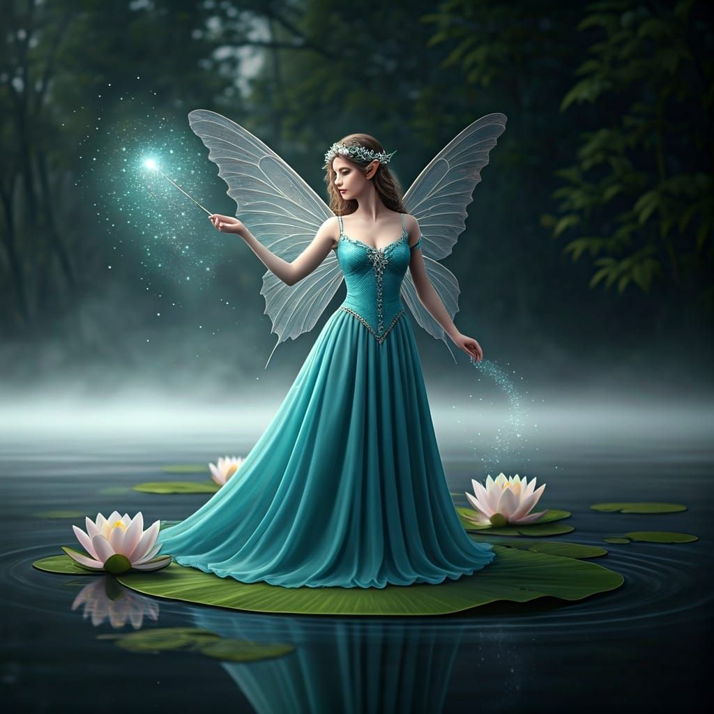 Lake Fairy with Magic Wand in Ethereal Style