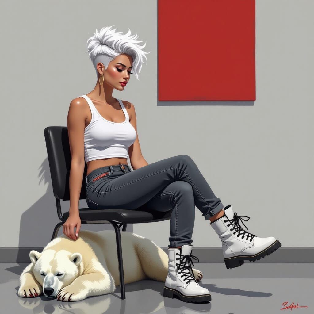 Woman with White Mohawk in Minimalist Room