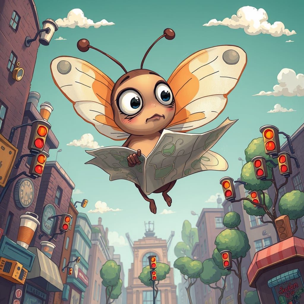 Bewildered Butterfly Navigating Urban Chaos