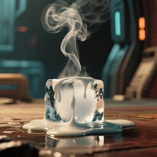 Melting Ice Cube in Vintage Cinematic Scene