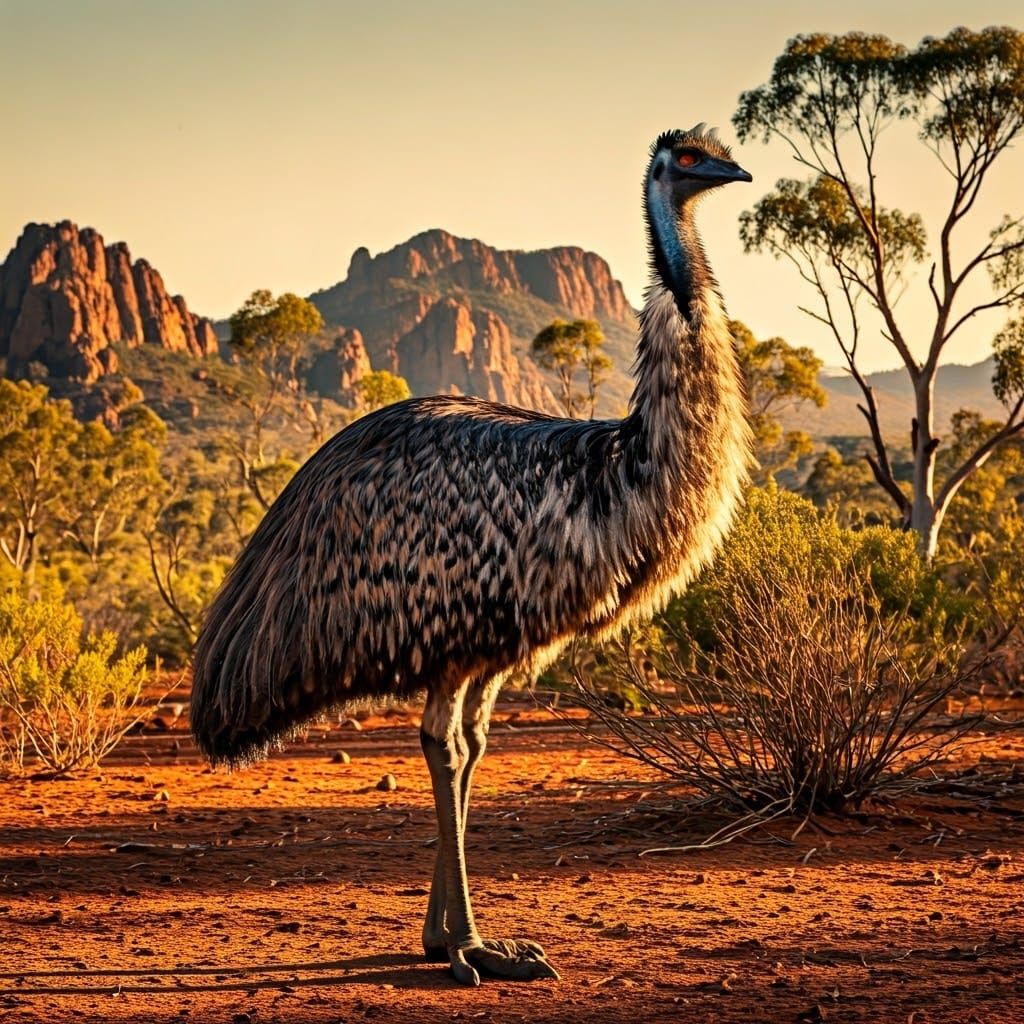 Emu in Australian Outback, Heidelberg School Style