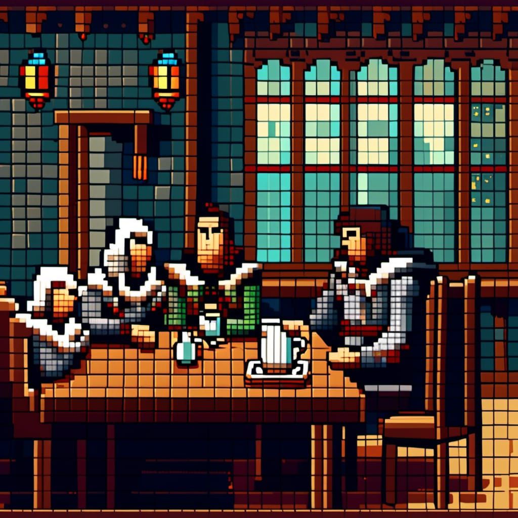 Pixel Art Tavern Scene with Brooding Character