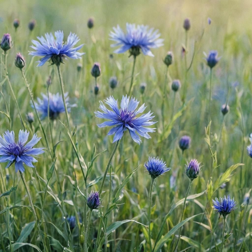 Cornflower in Watercolor Meadow: Impressionistic Soft Focus