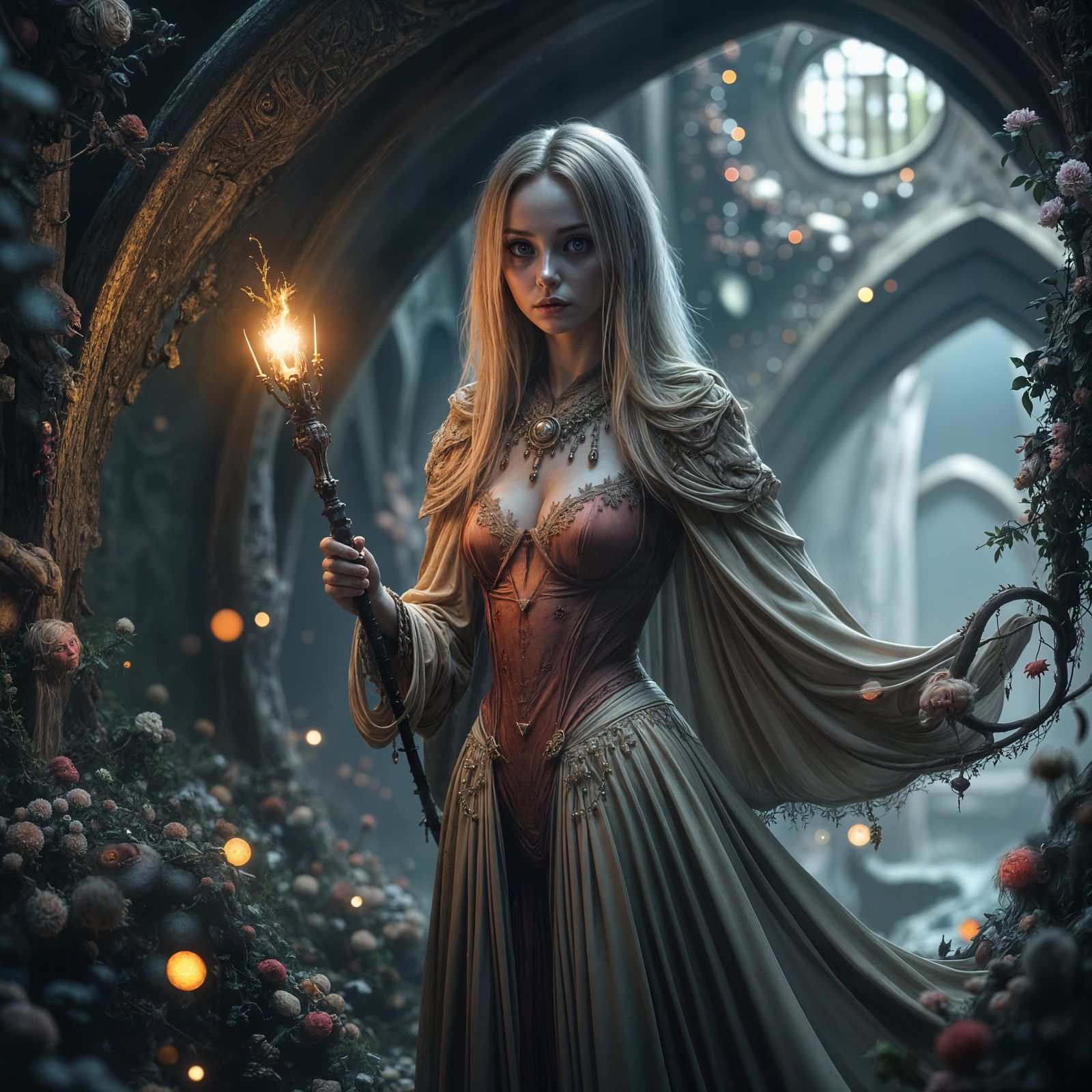 Beautiful Half-Ork Giantess with Pink Eyes Wandering Undergr...