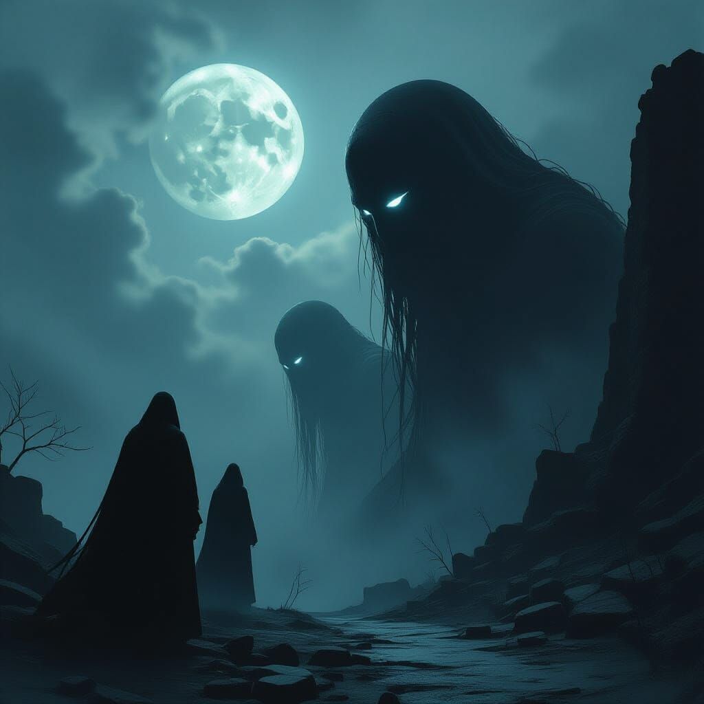 Ominous Silhouettes in Shadows: A Horror Scene