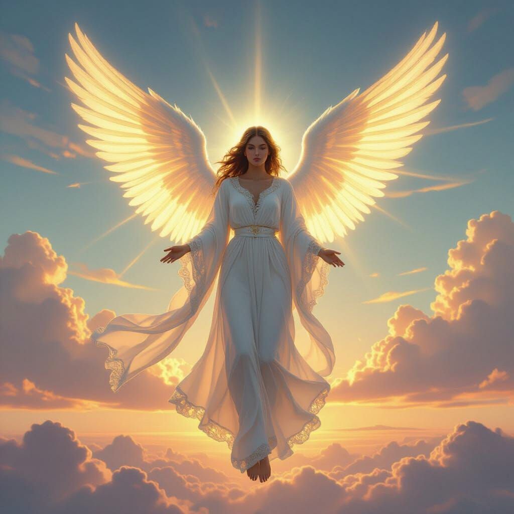 Radiant Angel Descending at Sunrise in Fantasy Art