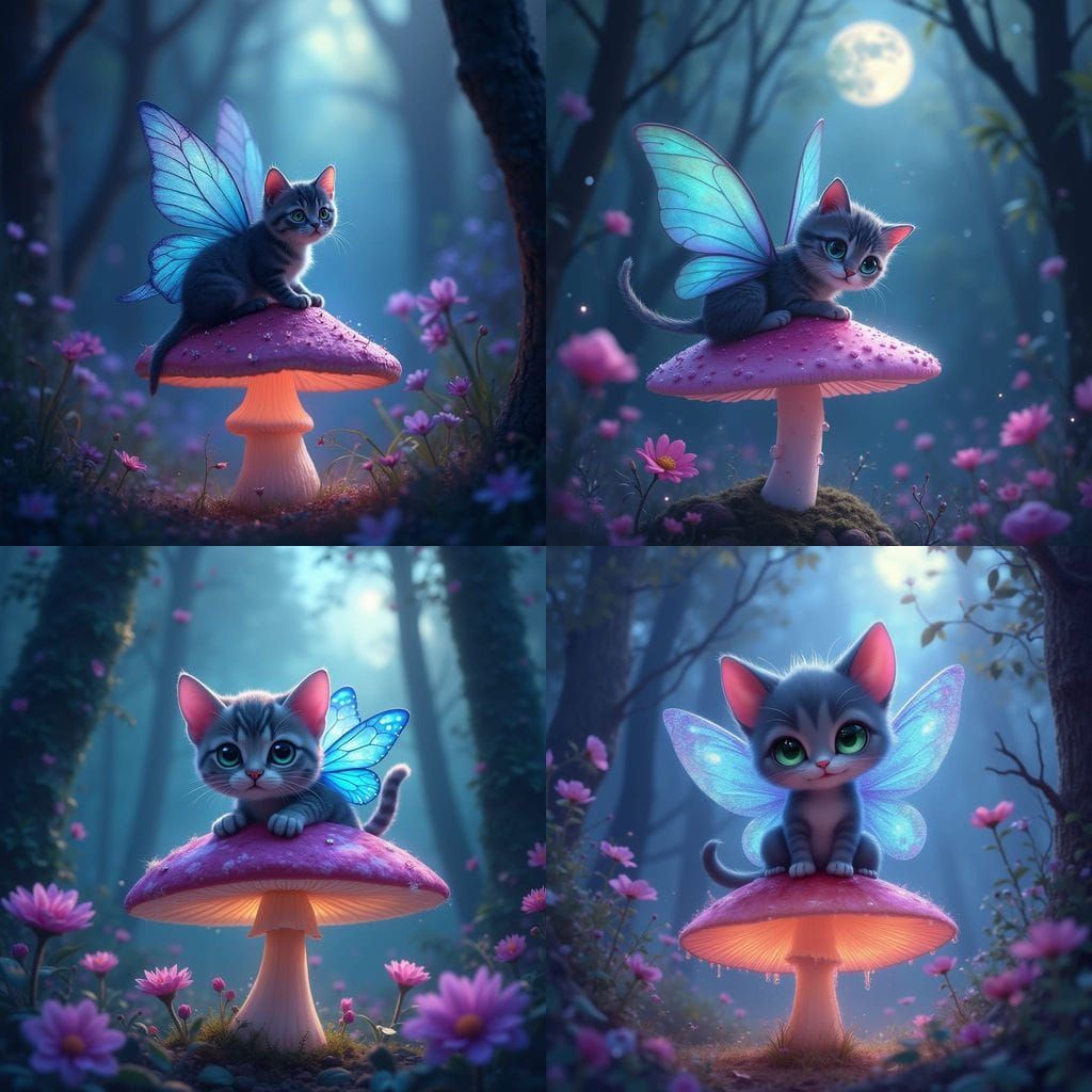 Fairy Cat in Mystical Forest Digital Art