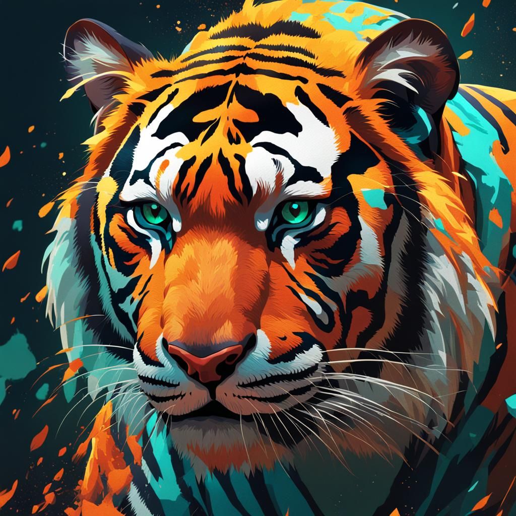 Vibrant Tiger Concept Art in Orange and Teal