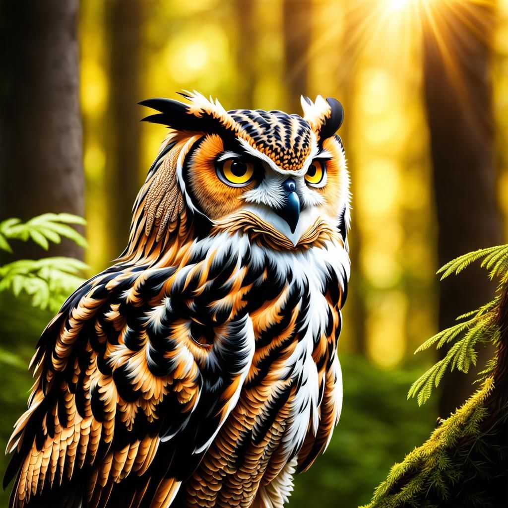 Detailed Eagle Owl Portrait in Forest