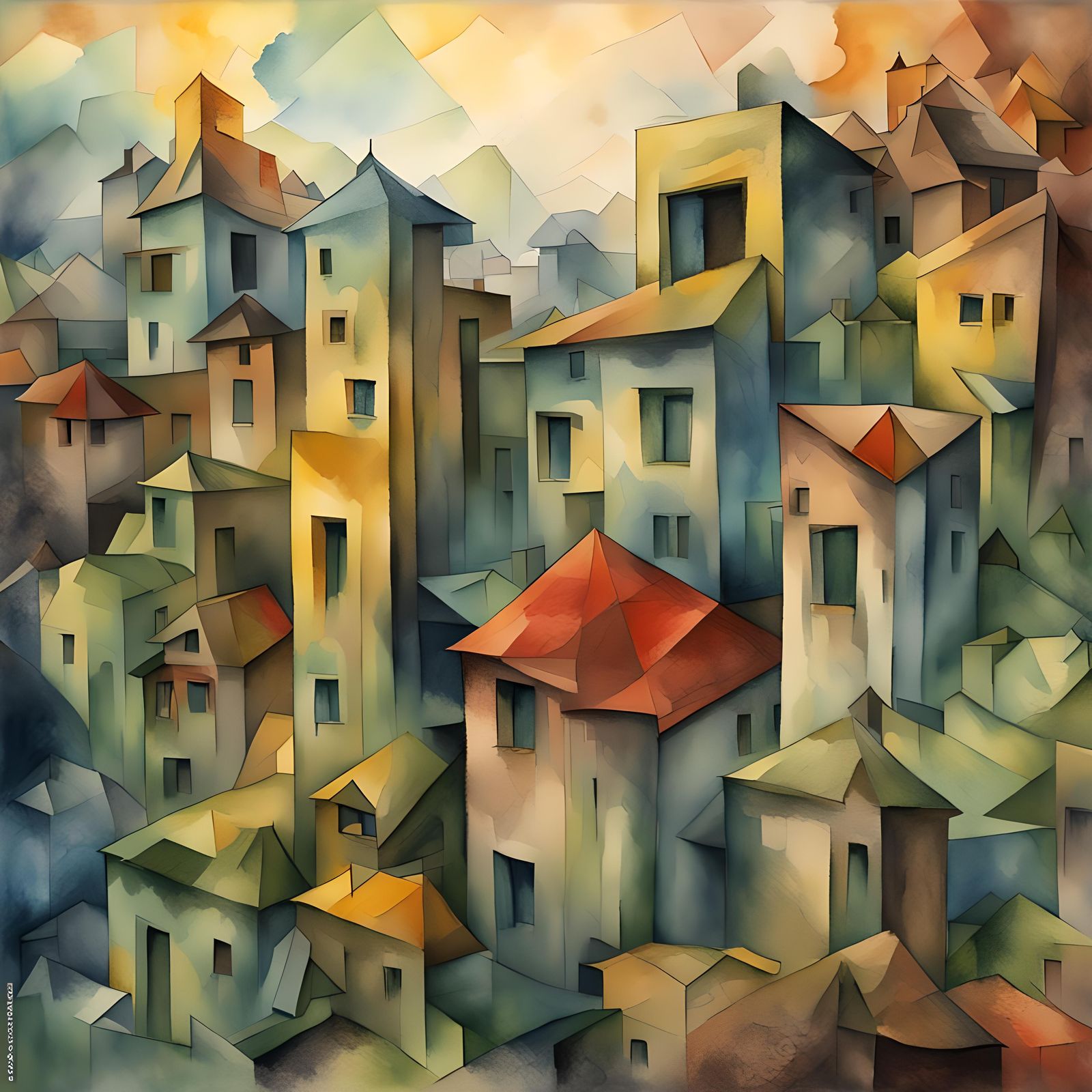 Dramatic Cubist Painting with Sfumato Rendering