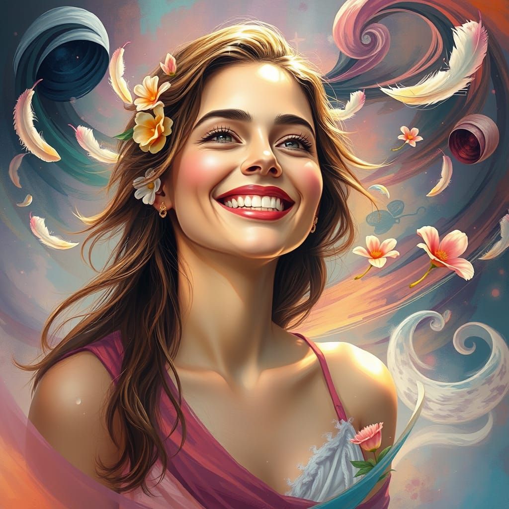 Whimsical Goddess Radiates Joy and Freedom in Vibrant Colors