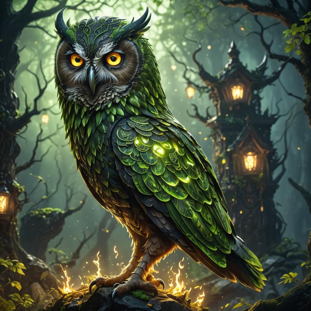 Owl Demon with Shining Eyes: Fantasy Art