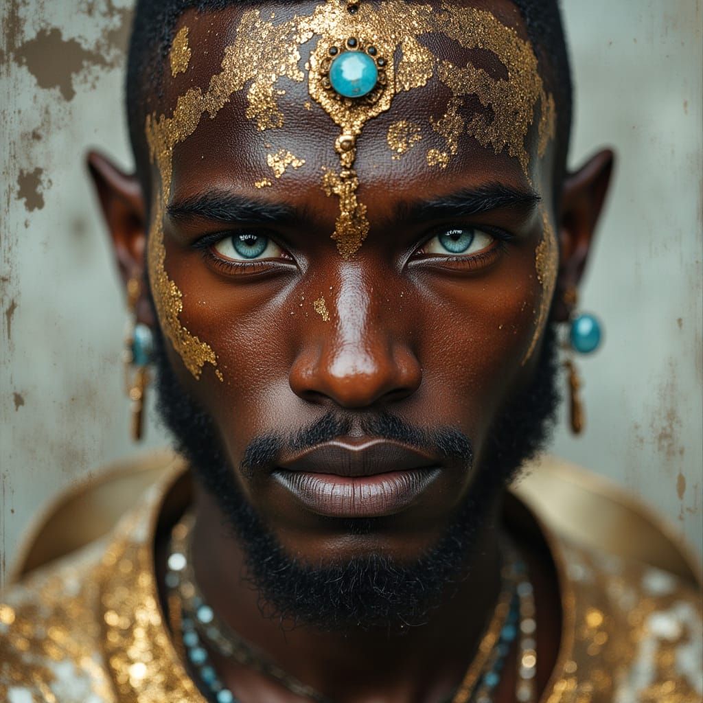 African Warrior God Portrait in Oil Painting Style