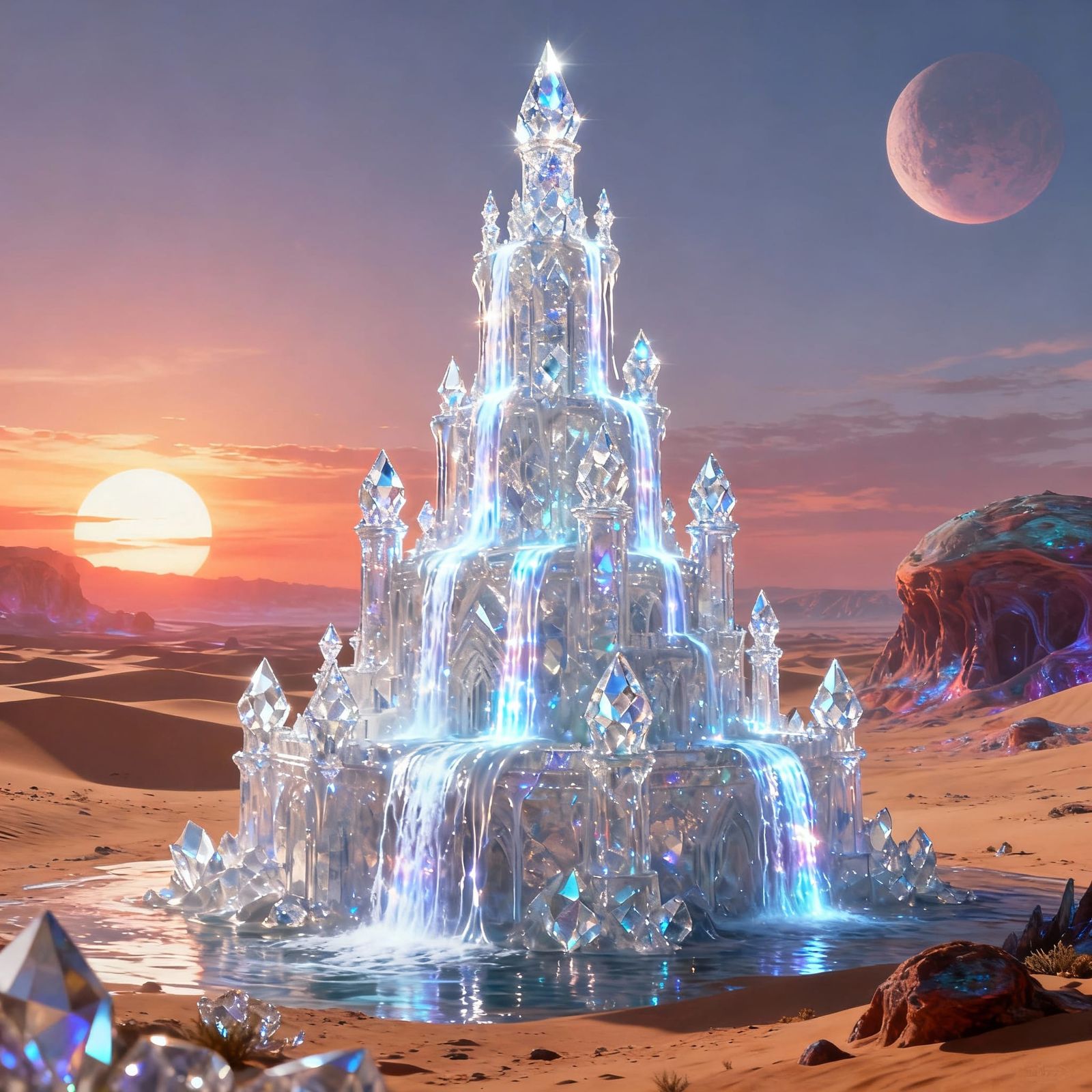 Epic Crystal Castle in Alien Desert