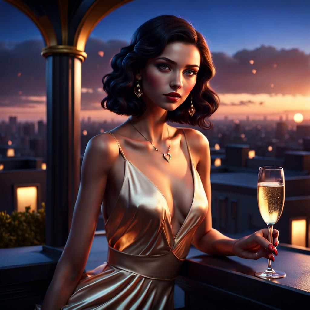 Teenage Girl in Negligee: Detailed Matte Painting
