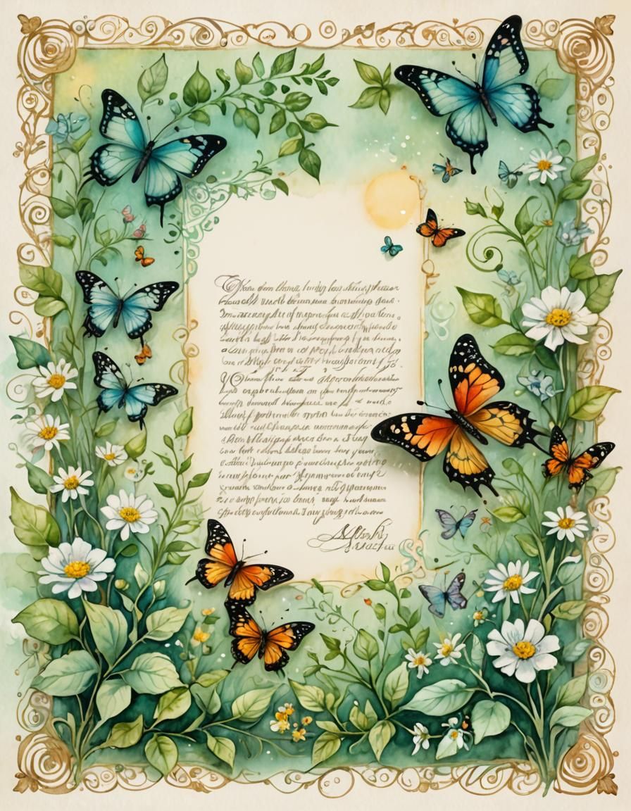 Whimsical Watercolor Garden with Butterflies