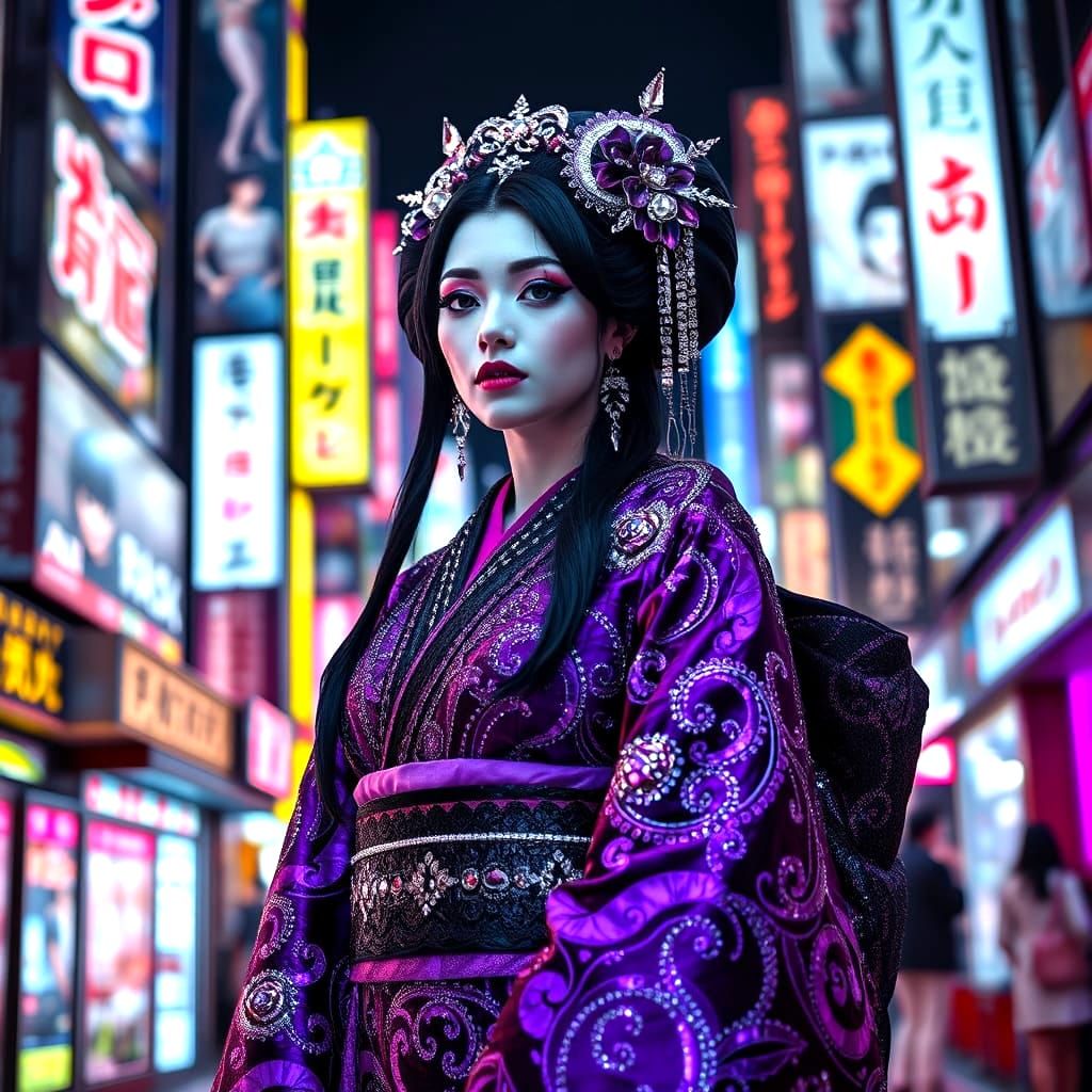 Glamorous Goth Geisha in Kimono