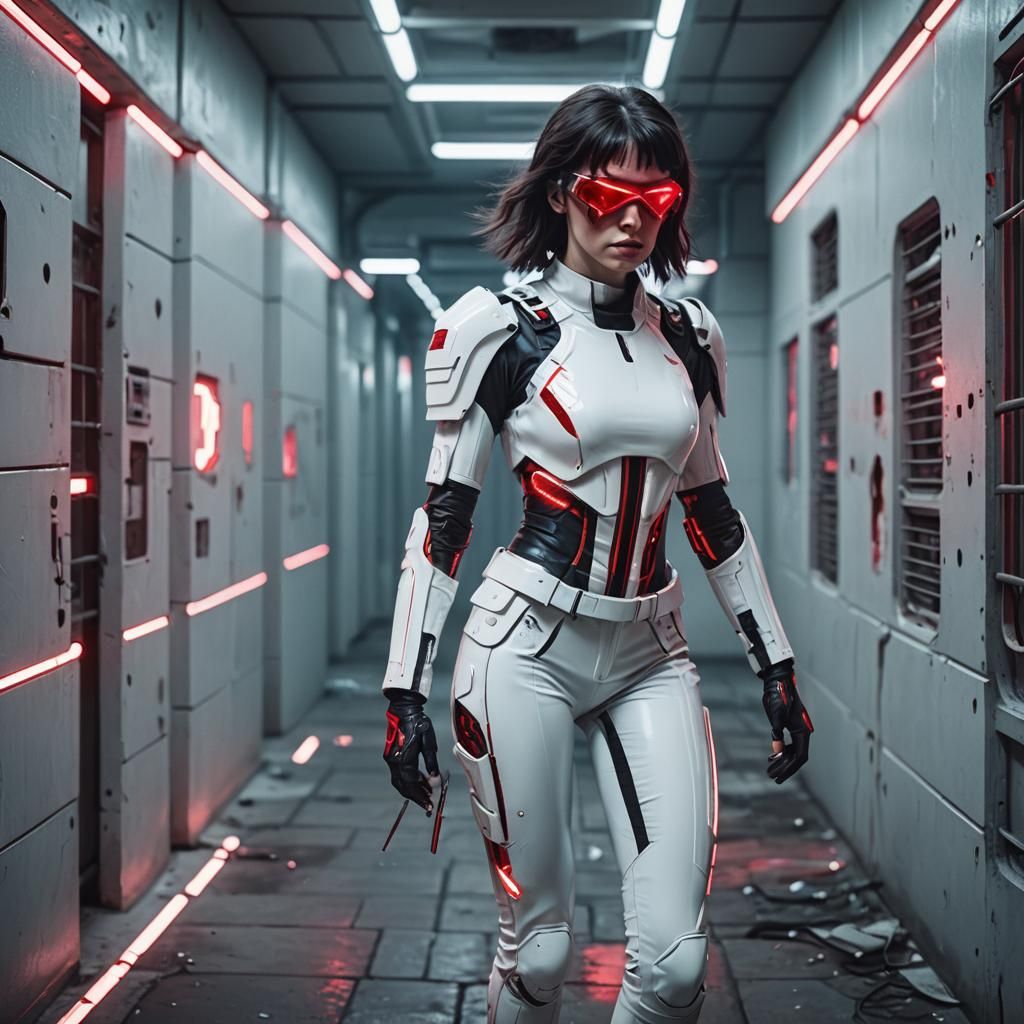 Brunette Escapes Futuristic Prison in Synthwave Style