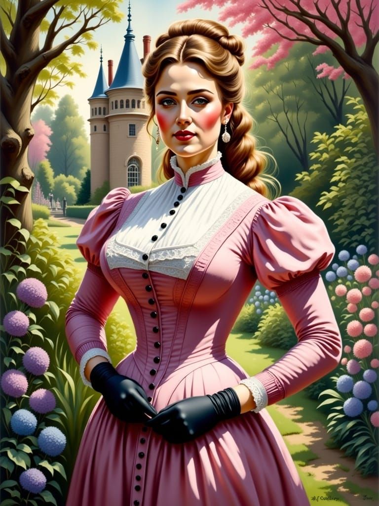 Elegant Victorian Pin-Up in a Charming City Landscape, Inspi...