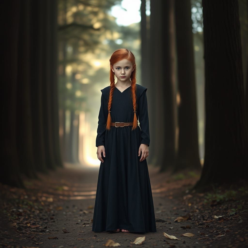 Enchanted Forest Maiden with Red Hair and White Eyes