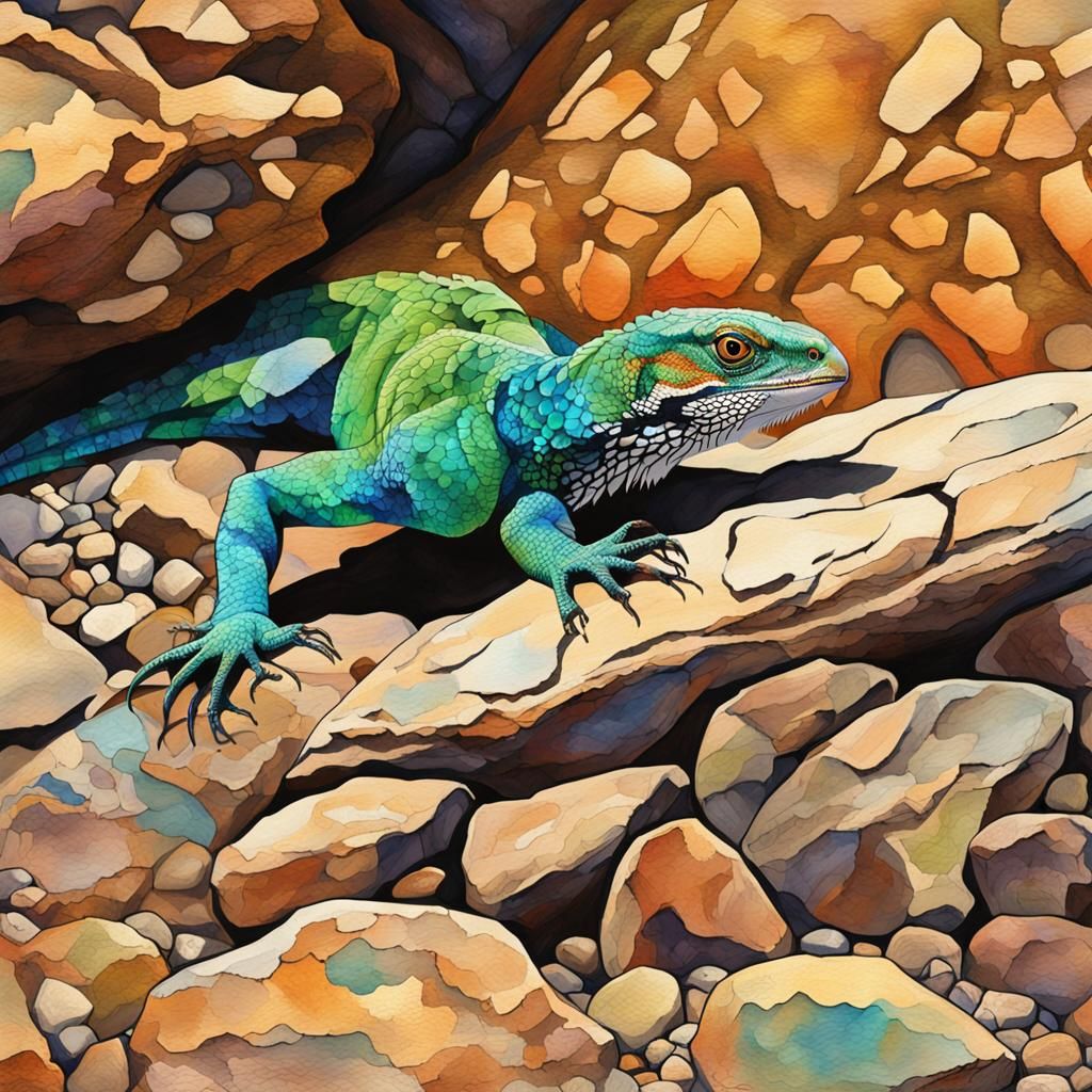 Lizard Hiding from Hawk in Desert Landscape