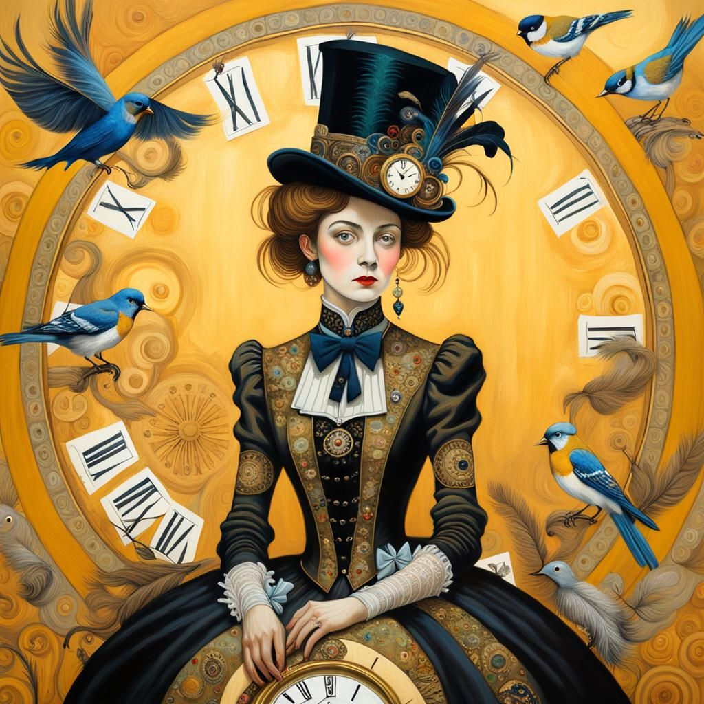 Victorian Lady with Bizarre Top Hat: Symbolist Art