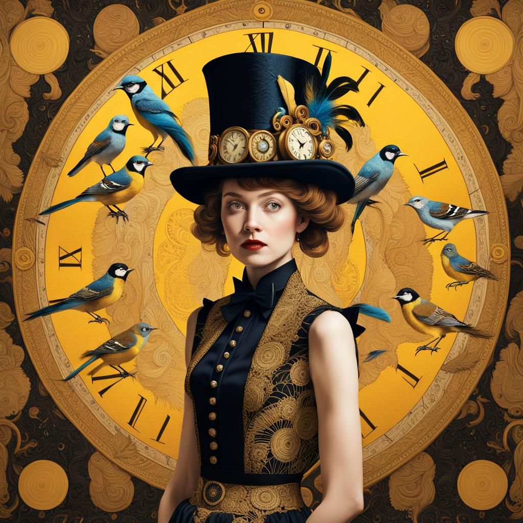 Surreal Symbolic Portrait of Woman in Ornate Hat