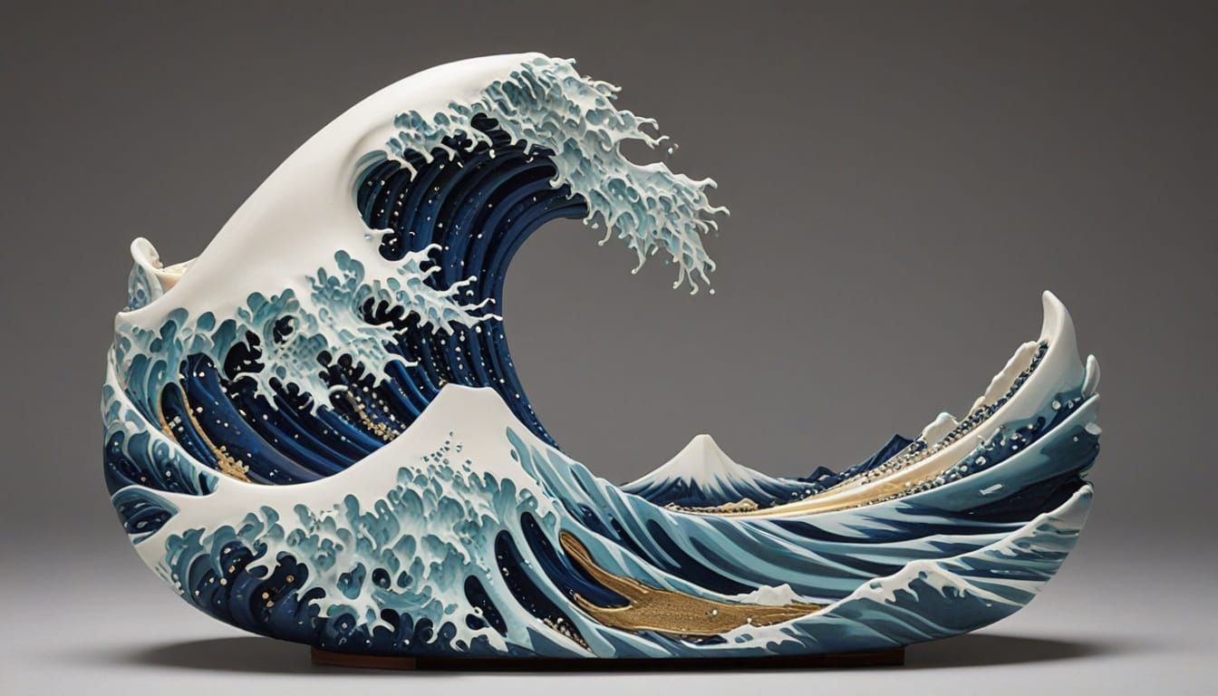 Sculptural Ocean Waves in Abstract Expressionist Style