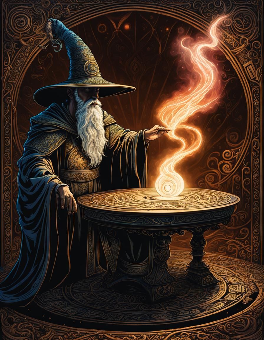 Mystical Sorcerer Emerging from Tarot Card