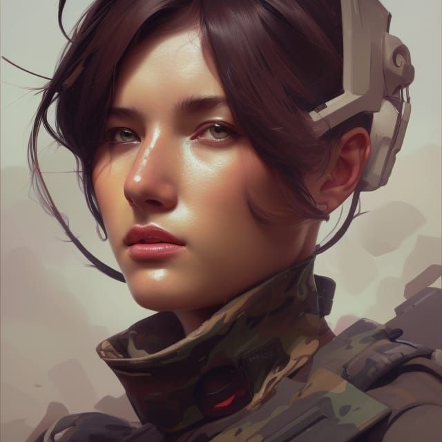 Detailed Portrait of Army Woman in Fantasy Art Style