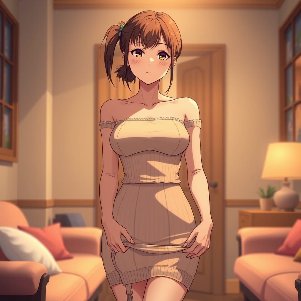 Buxom Young Woman in Anime Style