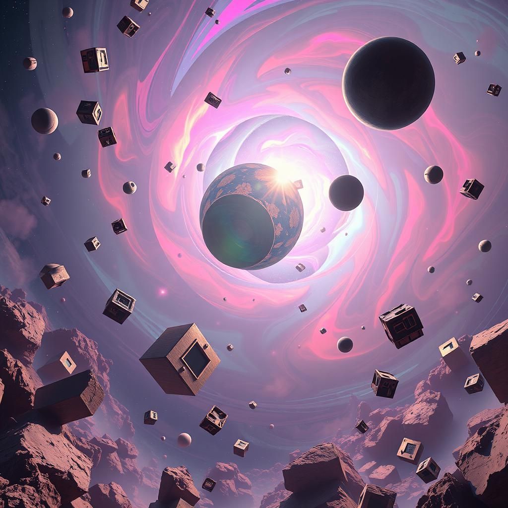 Futuristic Commedie Dell'arte in Vaporwave Cubism Style