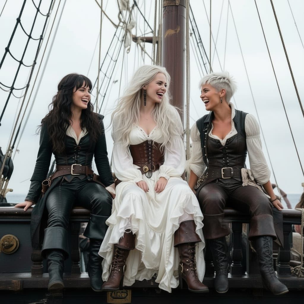Women Laughing on 18th Century Pirate Ship Deck