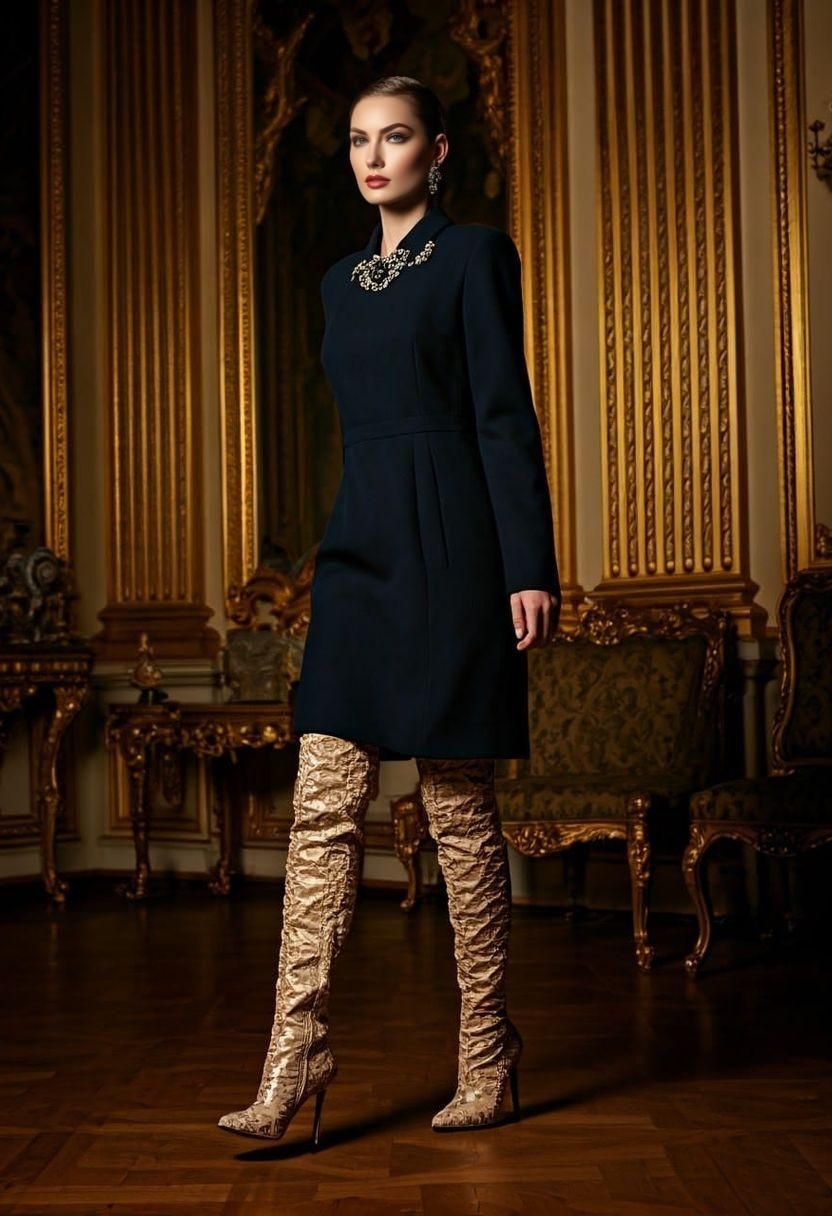 Elegant Aristocratic Woman Struts in Luxurious Ballroom