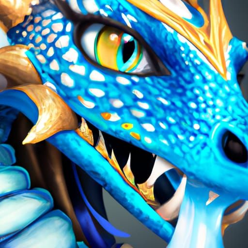 Gorgeous Blue Dragoness on the Beach, Digital Illustration