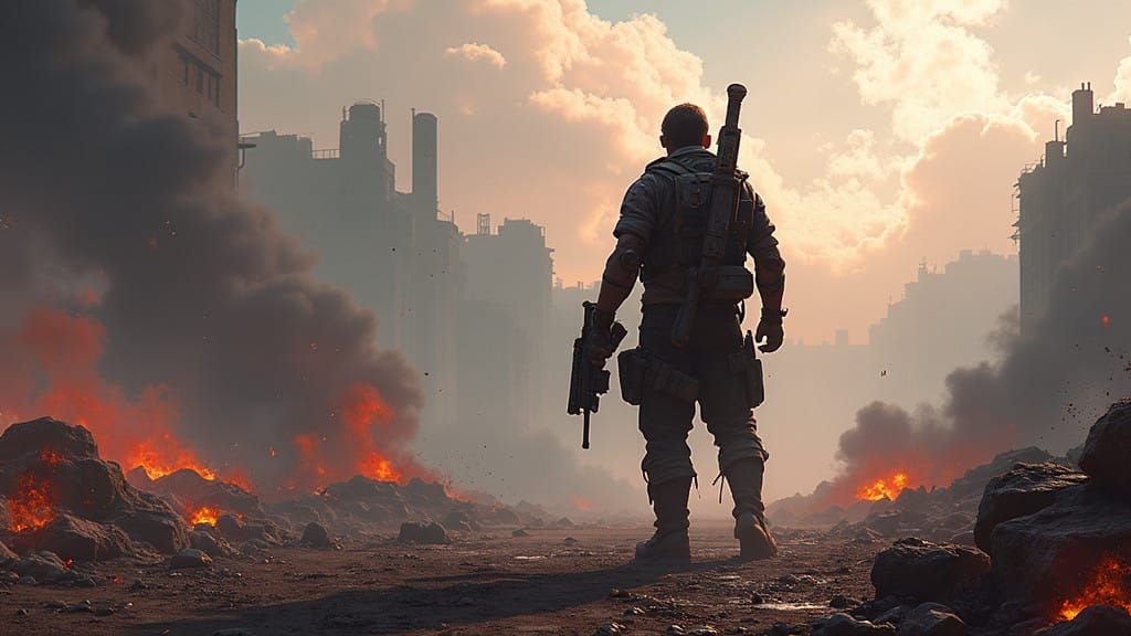 Gritty Warzone Hero in a Futuristic Apocalypse