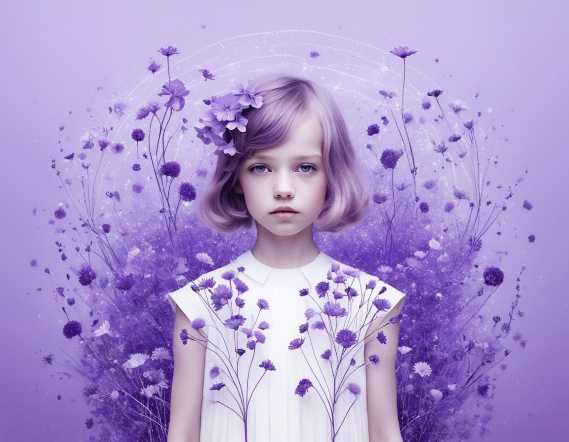 Ethereal Floral Art Deco Portrait of Young Girl