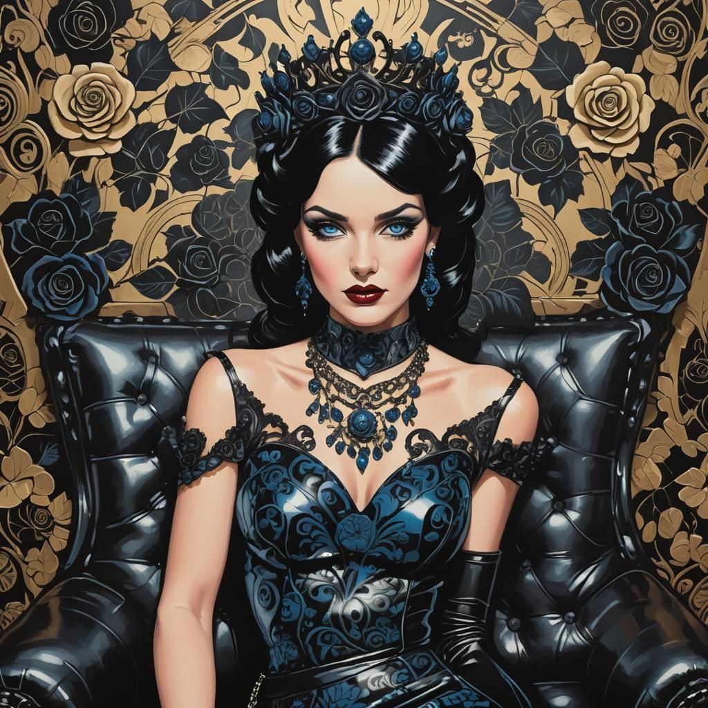 Pop Art Woman on Leather Couch with Roses